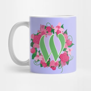 Monogram W, Personalized Floral Initial Mug